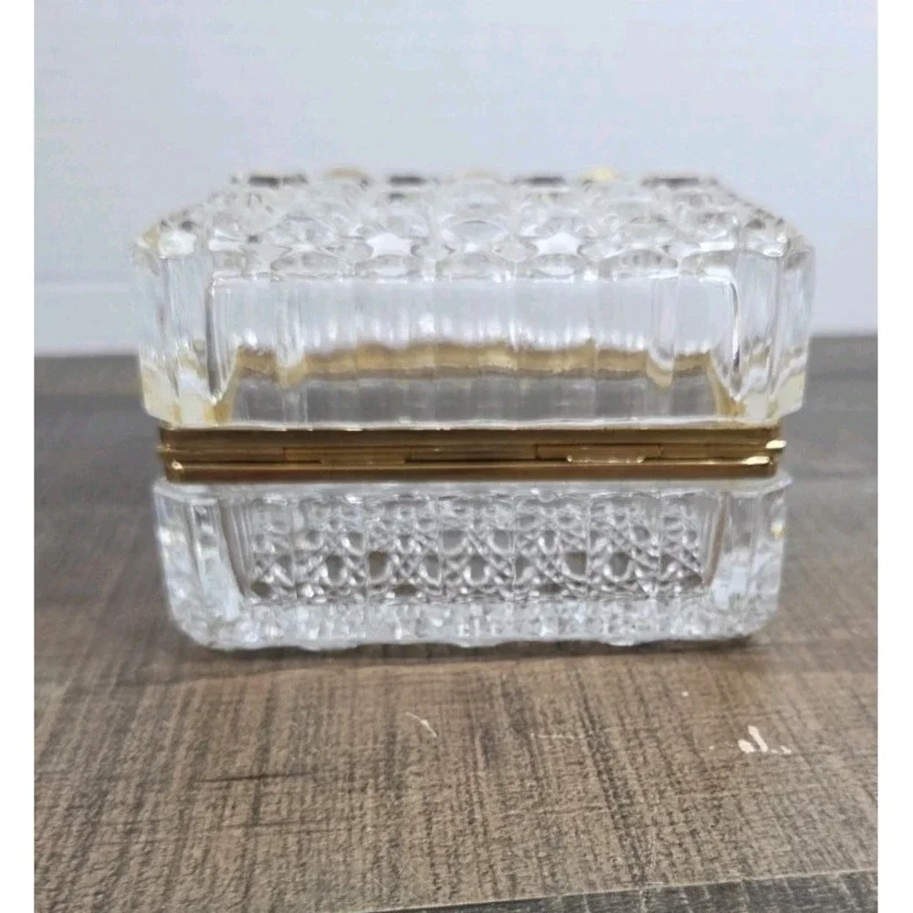 Vtg GSE Ottone Garantito Cut Crystal Lidded Glass Jewely Casket Trinket Box READ